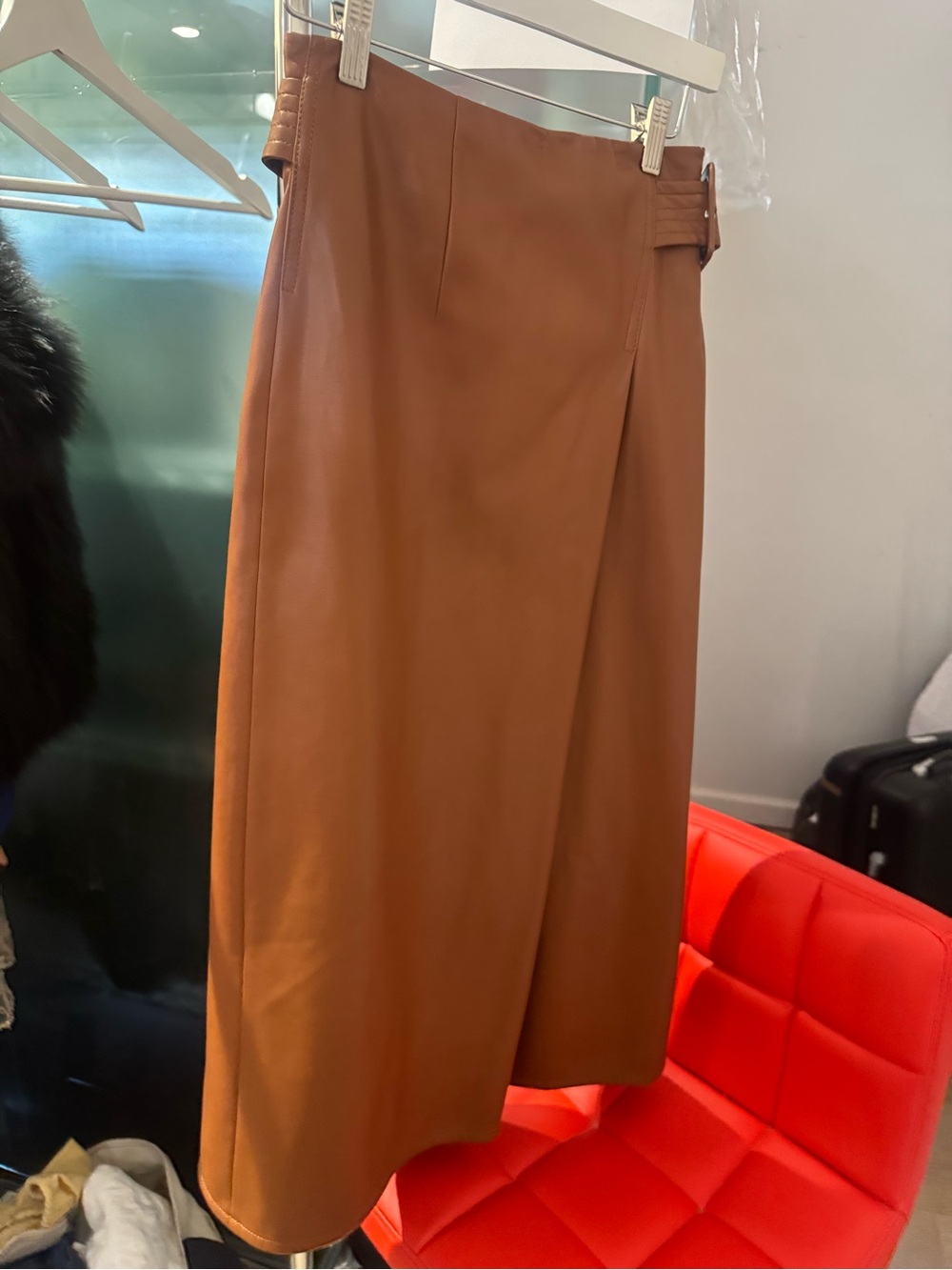 Scotch & Soda Camel Brown Faux Leather Midi Skirt